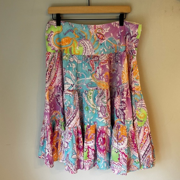 Lauren Ralph Lauren Linen Boho Tiered Ruffle Floral Colorful Maxi Skirt Size PL - Picture 2 of 6